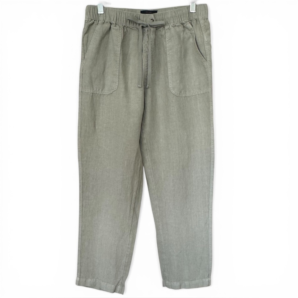 Rachel Zoe Size M Elastic Waist Pull On Straight-Leg 100% Linen Pants Pockets